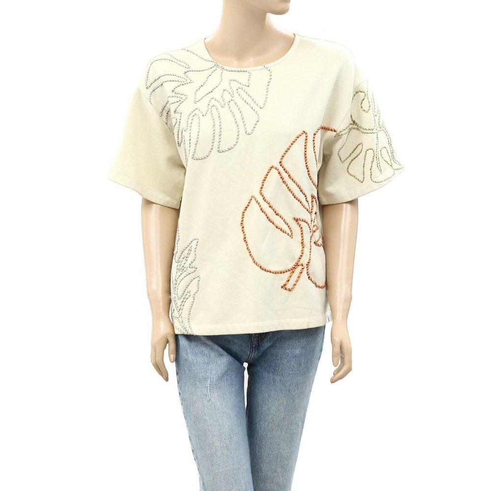 Free People Embroidered Patchwork Blouse Top Cotton Yellow Oversized S
